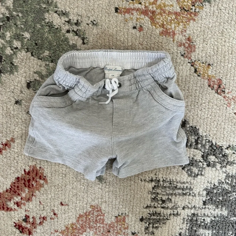 Ralph Lauren 12 Month Baby Boy Gray Knit Oxford Pull On Shorts